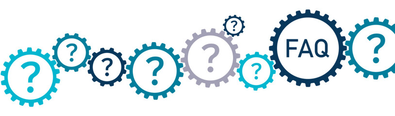 Frequently Asked Question FAQ banner vector illustration with the icons of artificial intelligence, application, innovation, question and answer in website, social network, business, white background - obrazy, fototapety, plakaty