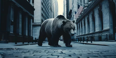 Foto op Aluminium A bear is walking down a city street © kiimoshi
