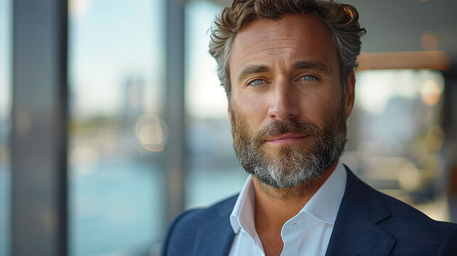 confident businessman with a beard, with a focused expression. on a blurred background