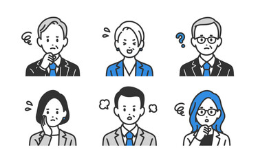 ネガティブな経営者･管理職の男女上半身セット【人物ベクターイラスト素材】