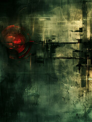 Green and red concentric circles on a dark, grunge-textured backdrop.