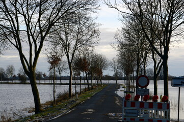 Flood in Winter at the River Aller near the Town Rethem, Lower Saxony