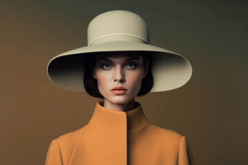 Fashion portrait of a female model wearing retro style hat