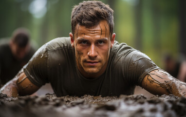 Men overcoming their possibilities and achieving their goals. Spartan Race. - 764560165