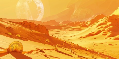 Obraz premium A desert scene with a large yellow ball in the foreground