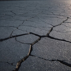 Obraz premium Cracking in the asphalt pavement texsture, zoom closeup view