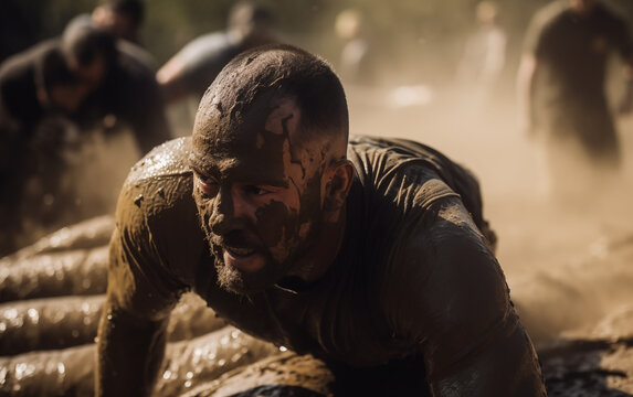 Men overcoming their possibilities and achieving their goals. Spartan Race.