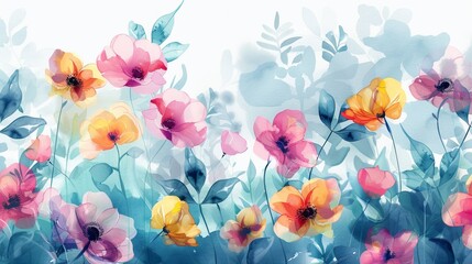 Fototapeta na wymiar A delicate and artistic watercolor vector background featuring floral brush line art