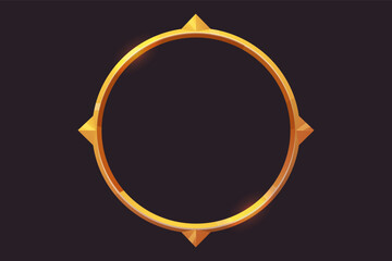 Golden round frame game medieval menu, user interface shiny border. Empty border in medieval style, fantasy decoration different shapes isolated on dark background. 