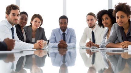 Colleagues in the office, office workers at a meeting, waiting for a report from a new employee. awkward moment, inexperience, trainee, fear and uncertainty in a new work team