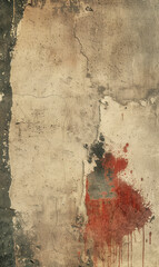 A worn-out wall with a red stain, embodying decay and age.