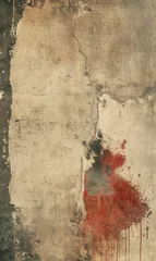Deken met patroon Verweerde muur A worn-out wall with a red stain, embodying decay and age.