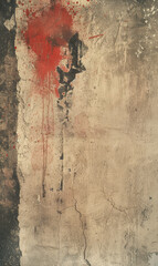 A worn-out wall with a red stain, embodying decay and age.
