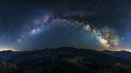 Milky Way galaxy over a mountain landscape, Clear night sky