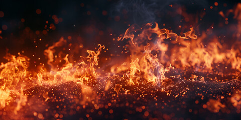Fire texture on black background, Mesmerizing fire waves with sparks on a dark horizon Transformation and passion concept, 
