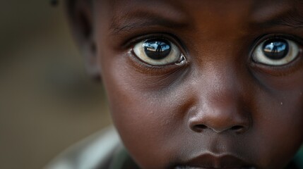 Innocence in Need: Close-Up of Black Boy's Face Reveals Sadness and Hunger in His Eyes
