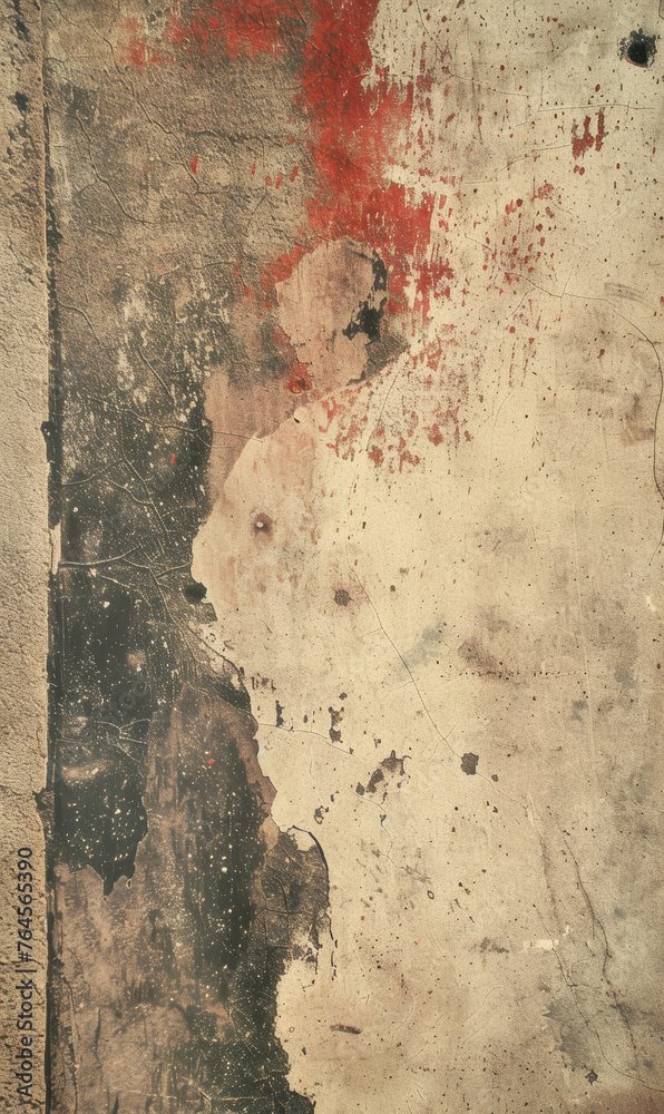 Poster A worn-out wall with a red stain, embodying decay and age.