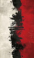 Textured abstract background with red, black and white paint, creating a distressed and grungy artistic effect.