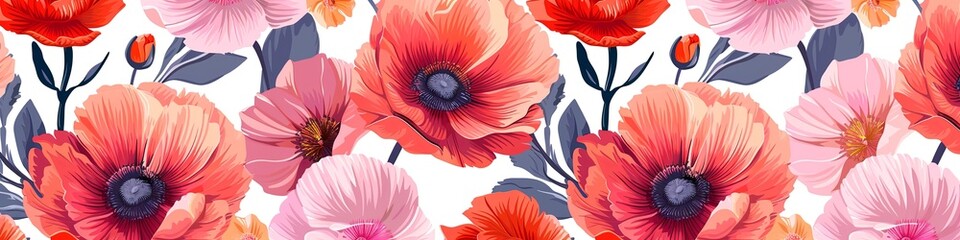 Floral seamless pattern with graphic flowers. illustration. background with spring flowers. generative ai