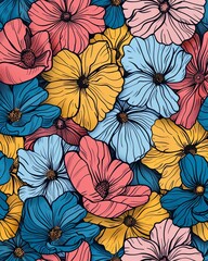 Fototapeta na wymiar Floral seamless pattern with graphic flowers. illustration. background with spring flowers. generative ai