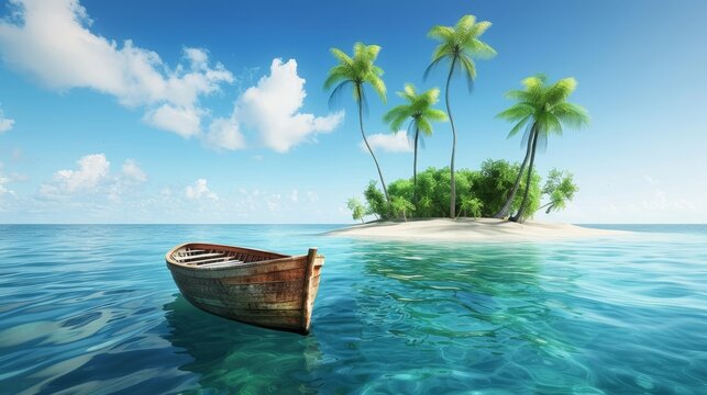 Beautiful summer landscape of tropical island with boat in ocean