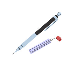Mechanical pencil with refill graphite leads. Drawing tool. School supplies for writing. Office stationery for drafting. Sketching instrument. Flat isolated vector illustration on white background