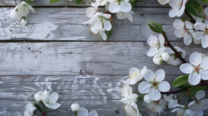 Beautiful flowers on wooden background, Spring flowers, Top view, generative ai