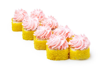 Sushi, fried Lava roll. Japanese food. Isolated on white.