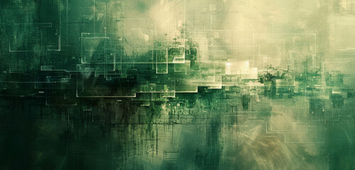 Green abstract digital art with a complex network of lines creating a serene, technological texture.
