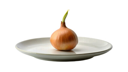 A fresh onion in a plate isolated on Transparent background.
