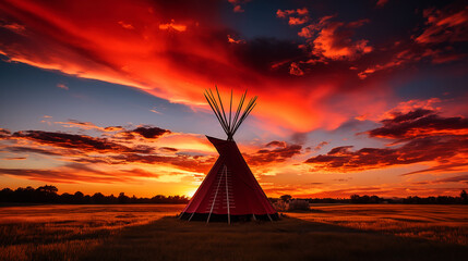 teepee indian tent standing in beautiful landscape.