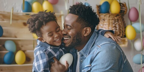 son kissing father smiling celebrate easter day