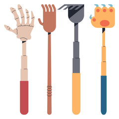 Back scratchers vector cartoon set isolated on a white background.