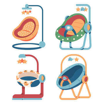Baby swing for infants vector cartoon set isolated on a white background.