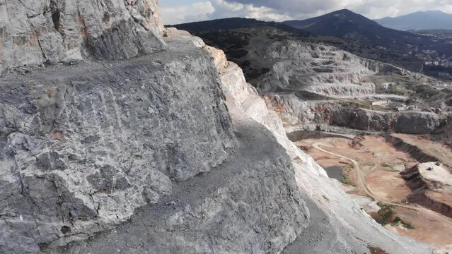 Aerial View Of  Quarry steps Silicate Minerals Mining descending