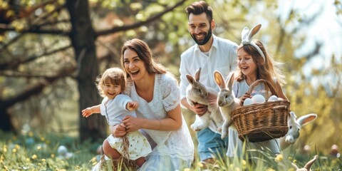 happy family celebrate Easter 