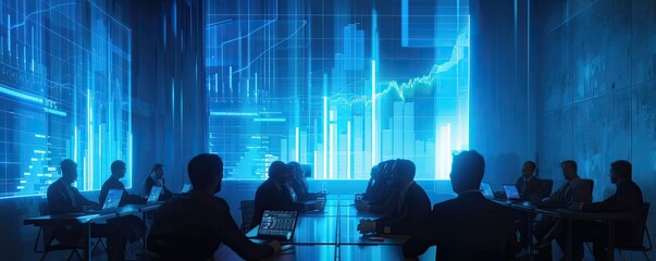 Team of professionals analyzing financial data projections.