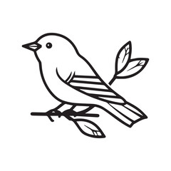 simple and minimalistic bird logo, lineart style, black and white line art, white background, no shading