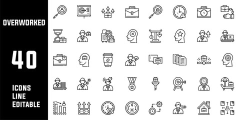 40 Overworked Icons Set Pack Line Editable Vector Illustration