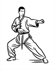 Fototapeta na wymiar kungfu moves silhouette - line hand drawing (artwork 11)