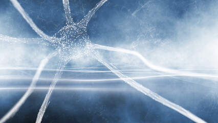Neuron cell in the brain on wavy cloudy illustration background. - 764569168