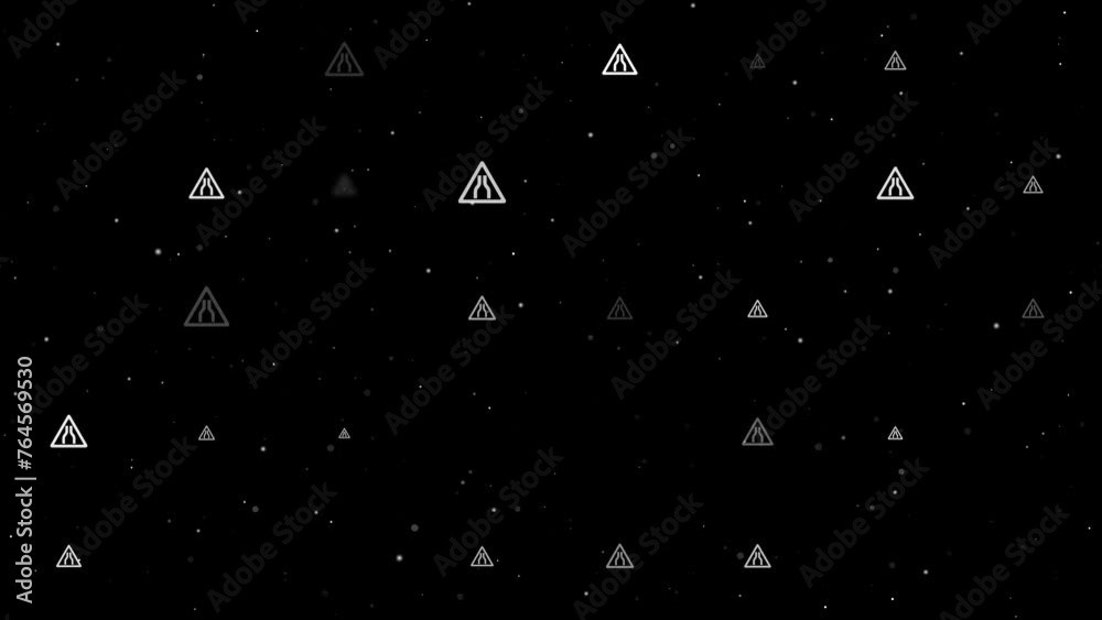 Poster template animation of evenly spaced road narrowing signs of different sizes and opacity. animation o