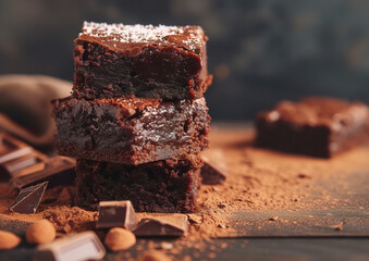 Delicious Chocolate brownies topped with salt, close-up, ultra realistic food photography