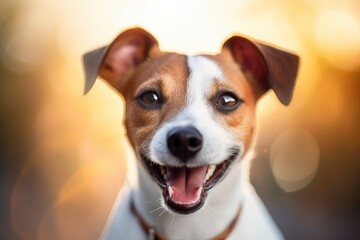 Happy smiling jack russell terrier dog pet puppy - web banner with copy space - generative ai