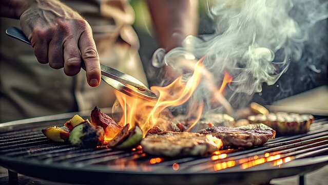 A close-up of a person's hands cooking a delicious meal on a grill.