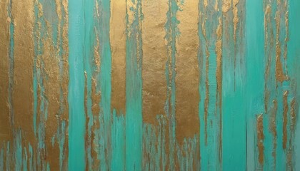 Wide lines of acrylic oil in mint green and gold foil colors