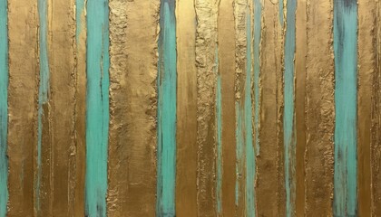 Wide lines of acrylic oil in mint green and gold foil colors