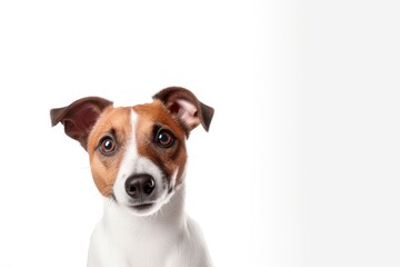 Happy smiling jack russell terrier dog pet puppy - web banner with copy space - generative ai