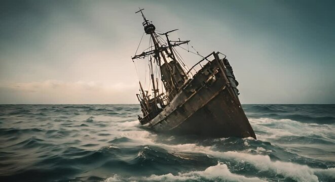 Shipwrecked at sea.	
