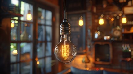 Fototapeta na wymiar Lightbulb: A lightbulb hanging from the ceiling